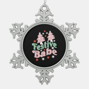 Xmas Gift Festive Babe Snowflake Pewter Christmas Ornament