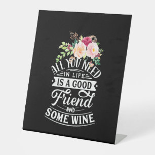 Xmas Gift Good Friend And Some Wine Pedestal Sign