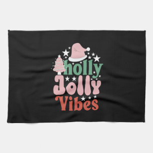 Xmas Gift Holly Jolly Vibes Tea Towel
