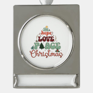 Xmas Gift Hope Love Peace Christmas Silver Plated Banner Ornament