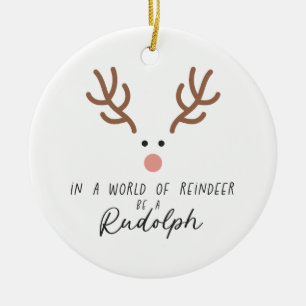 Xmas Gift In A World Of Reindeer Ceramic Ornament