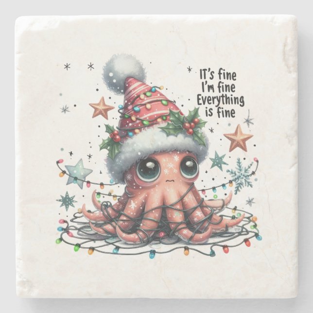 Xmas Gift It's Fine I'm Fine Stone Coaster (Front)
