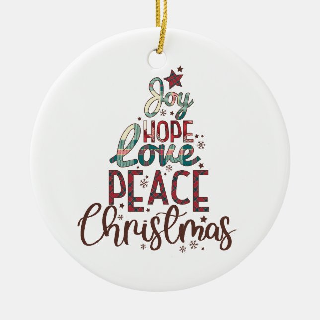Xmas Gift Joy Love Peace Christmas Ceramic Ornament (Front)