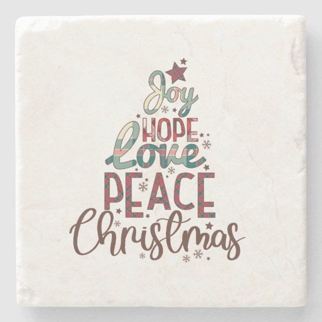 Xmas Gift Joy Love Peace Christmas Stone Coaster (Front)