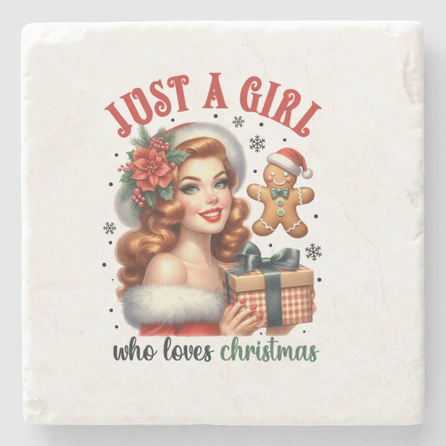 Xmas Gift Just A Girl Who Loves Christmas Stone Coaster (Front)