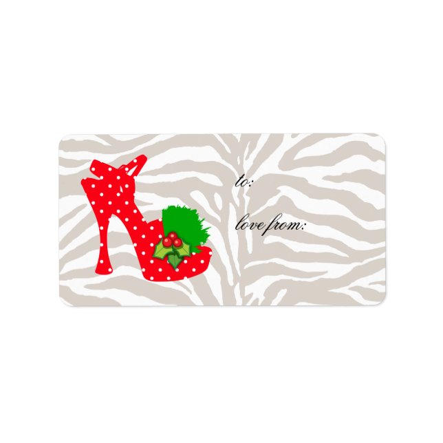 Xmas Gift Labels Cute Zebra Shoe Red dots (Front)