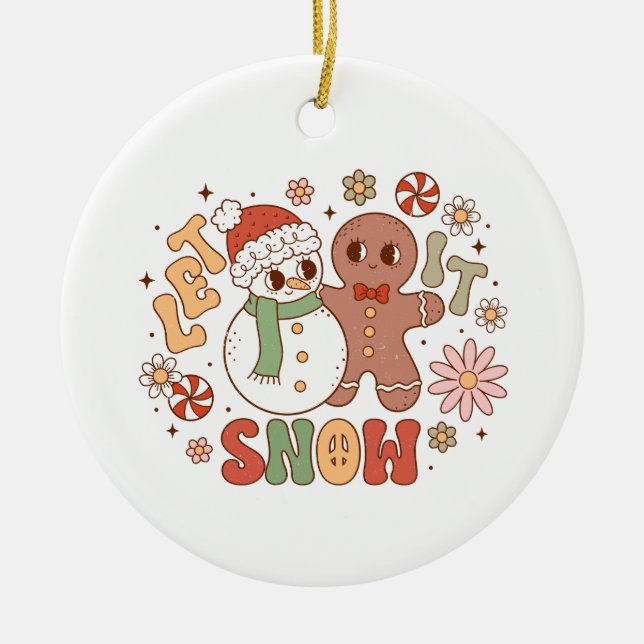 Xmas Gift Let It Snow Ceramic Ornament (Front)