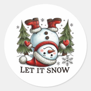 Xmas Gift Let It Snow Man Classic Round Sticker