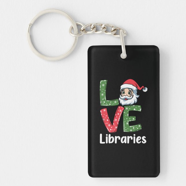 Xmas Gift LOVE Libraries Cute Santa Key Ring (Front)