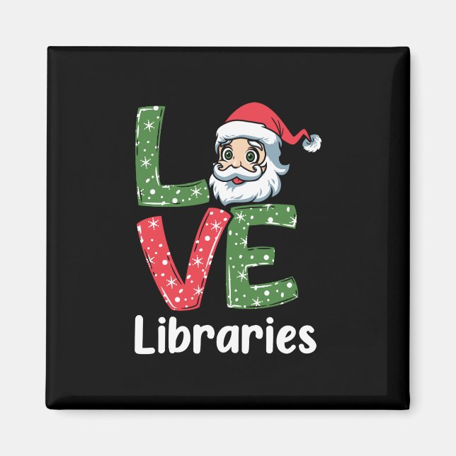 Xmas Gift LOVE Libraries Cute Santa Magnet (Front)