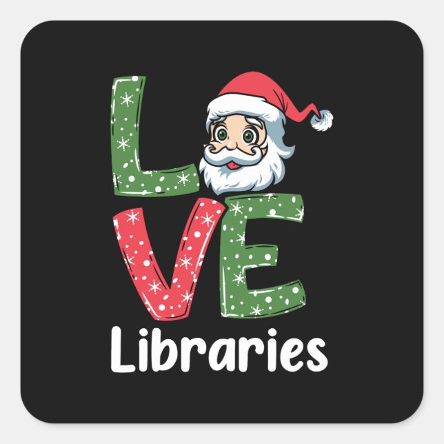 Xmas Gift LOVE Libraries Cute Santa Square Sticker (Front)