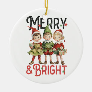 Xmas Gift Merry and Bright Ceramic Ornament