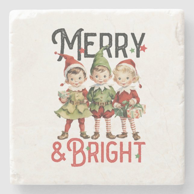 Xmas Gift Merry and Bright Stone Coaster (Front)