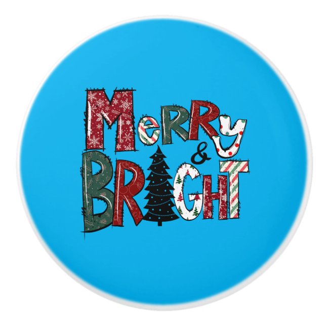 Xmas Gift Merry And Brights Ceramic Knob (Front)