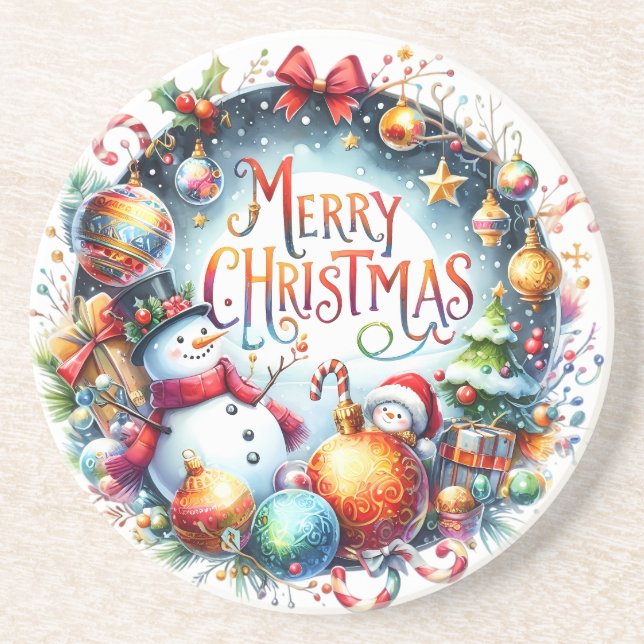 Xmas Gift Merry Christmas Coaster (Front)