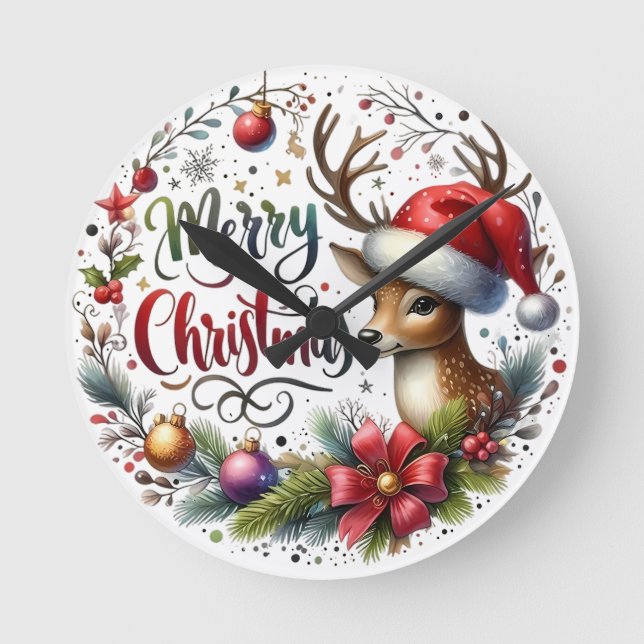 Xmas Gift Merry Christmas Round Clock (Front)