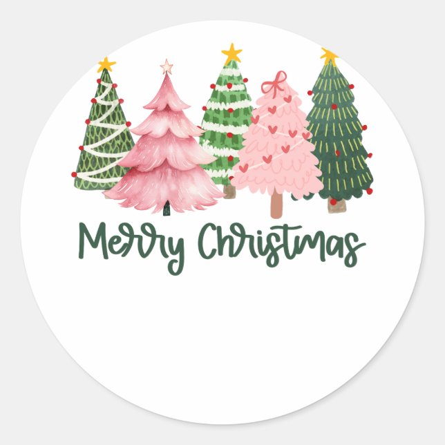 Xmas Gift Merry Christmas Tree Classic Round Sticker (Front)