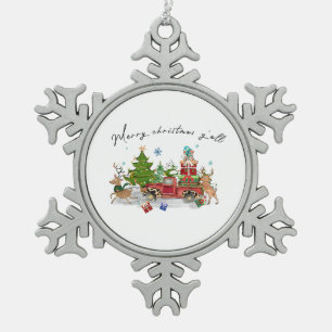 Xmas Gift Merry Christmas Yall Snowflake Pewter Christmas Ornament