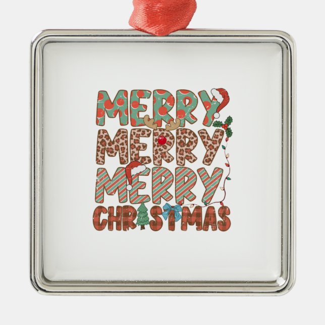 Xmas Gift Merry Merry Merry Christmas Metal Ornament (Front)