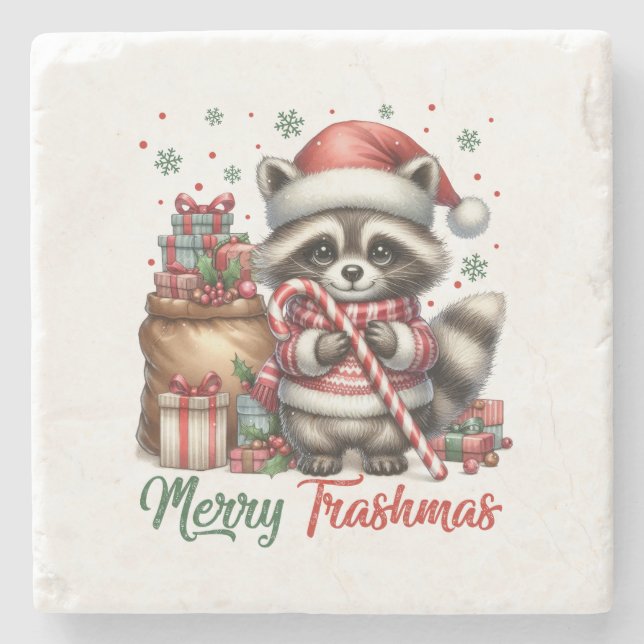 Xmas Gift Merry Trashmas Stone Coaster (Front)
