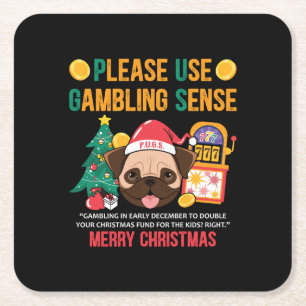 Xmas Gift PUGS The Canine Counsellor Square Paper Coaster