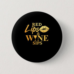 Xmas Gift Red Lips And Wine Sips 6 Cm Round Badge