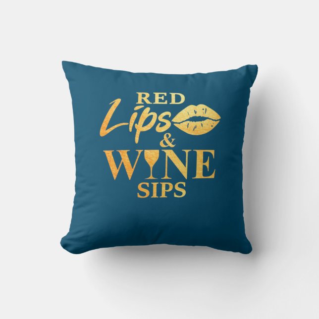 Xmas Gift | Red Lips And Wine Sips Cushion (Front)
