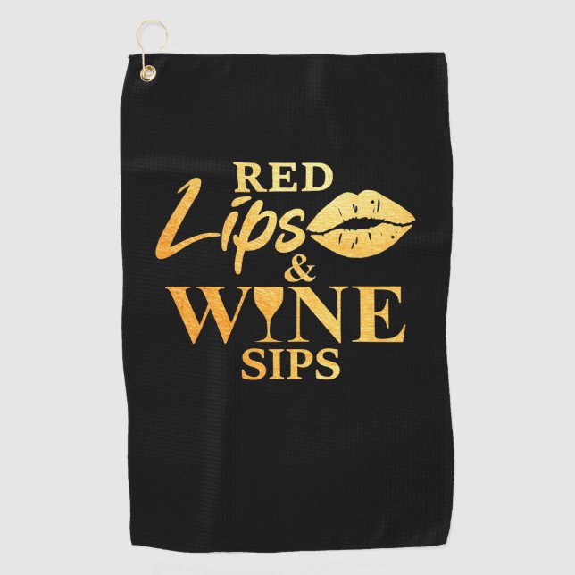 Xmas Gift | Red Lips And Wine Sips Golf Towel (Front)