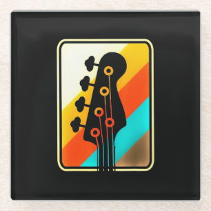 Xmas Gift Retro Vintage Guitar Player Glass Coaster