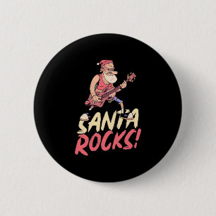 Xmas Gift Santa Rocks Guitar 6 Cm Round Badge