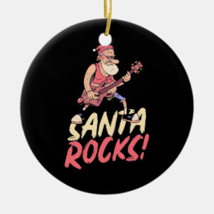 Xmas Gift Santa Rocks Guitar Ceramic Ornament