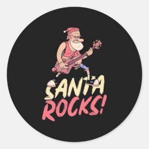 Xmas Gift Santa Rocks Guitar Classic Round Sticker