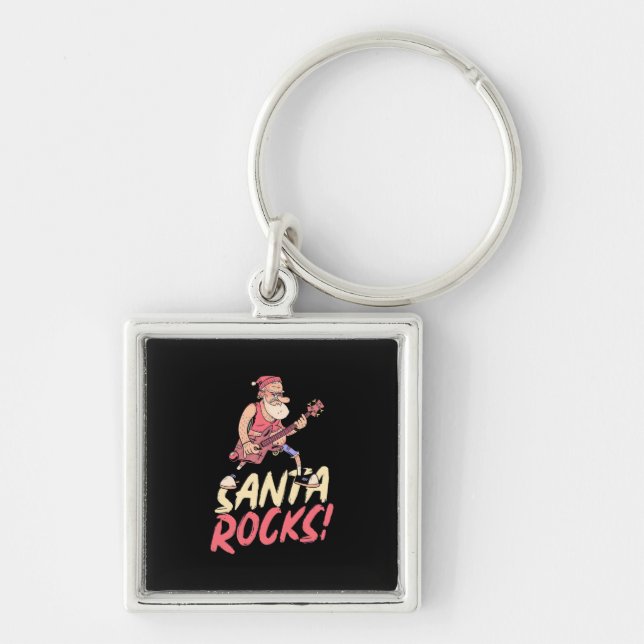 Xmas Gift | Santa Rocks Guitar Key Ring (Front)