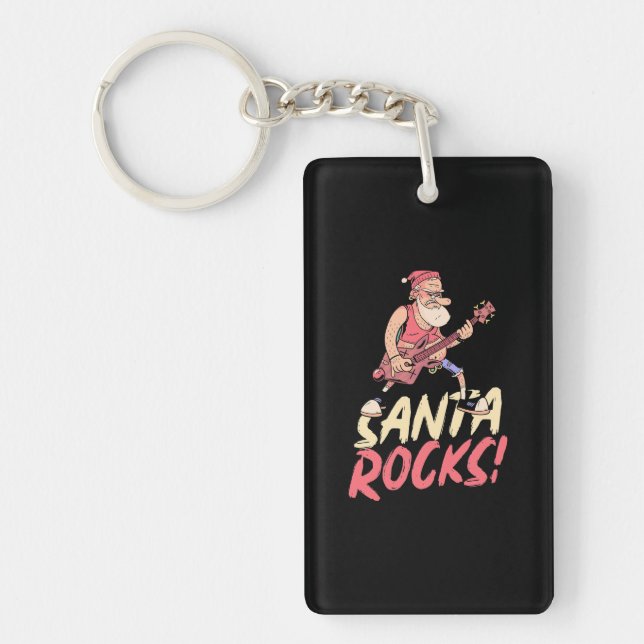 Xmas Gift | Santa Rocks Guitar Key Ring (Front)