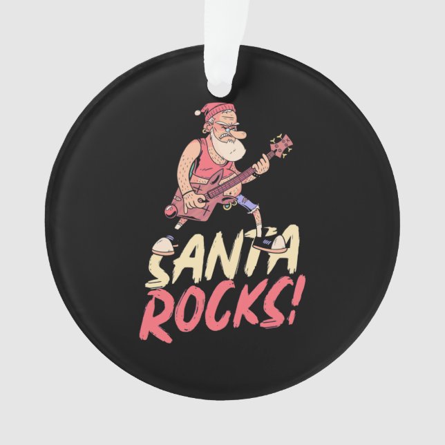 Xmas Gift | Santa Rocks Guitar Ornament (Front)