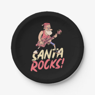 Xmas Gift Santa Rocks Guitar Paper Plate