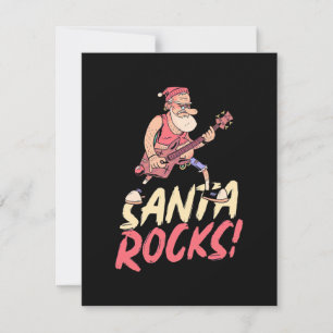 Xmas Gift Santa Rocks Guitar Thank You Card