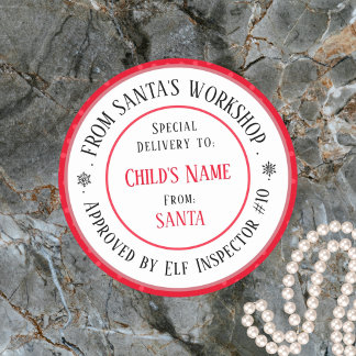 Xmas Gift Santa's Workshop Personalised Name Classic Round Sticker