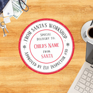 Xmas Gift Santa's Workshop Personalised Name Classic Round Sticker