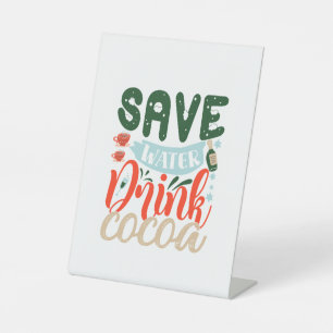 Xmas Gift Save Water Drink Cocoa Pedestal Sign