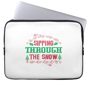 Xmas Gift Sipping Through The Snow Laptop Sleeve