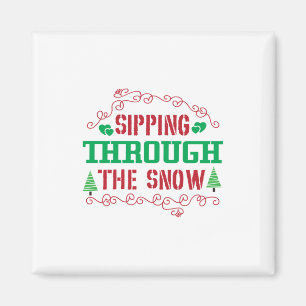 Xmas Gift Sipping Through The Snow Magnet