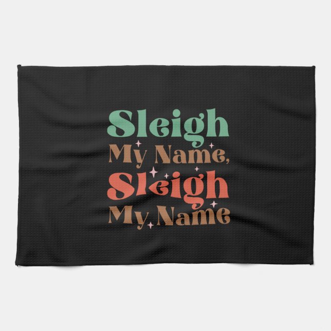 Xmas Gift Sleigh My Name Tea Towel (Horizontal)