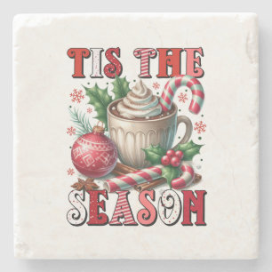 Xmas Gift Tis The Season Hot Cocoa Stone Coaster