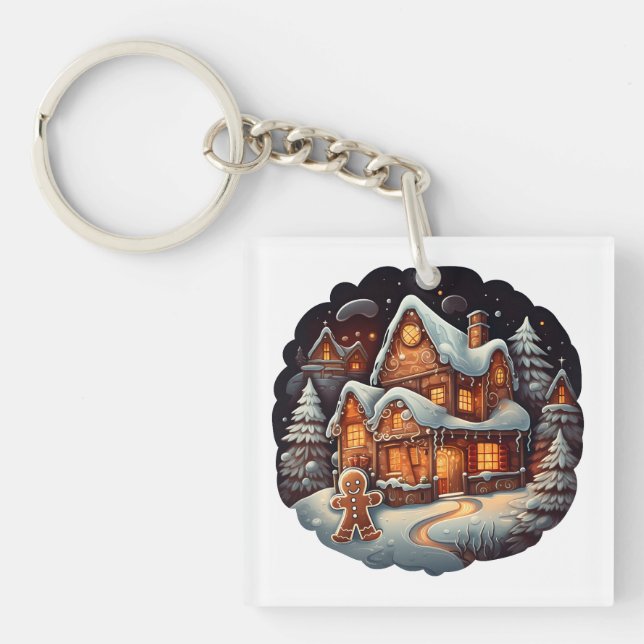 Xmas Gingerbread man house Key Ring (Front)