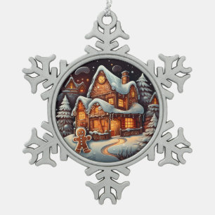 Xmas Gingerbread man house Snowflake Pewter Christmas Ornament