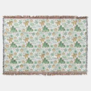 Xmas Gingerbread Winter Pattern Throw Blanket