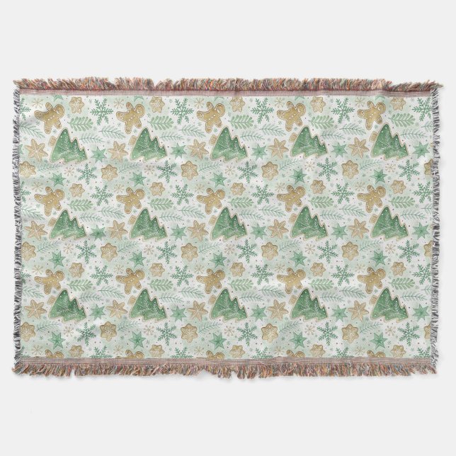Xmas Gingerbread Winter Pattern Throw Blanket (Front)