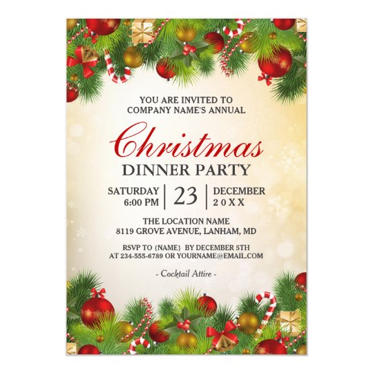 Xmas Gold Red Decoration Annual Christmas Party Invitation | Zazzle.com.au