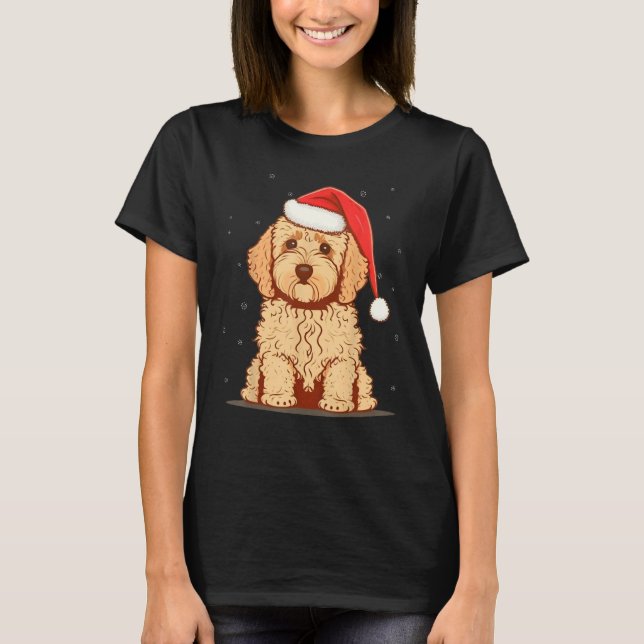 Xmas Golden Doodle Santa on Christmas Goldendoodle T-Shirt (Front)